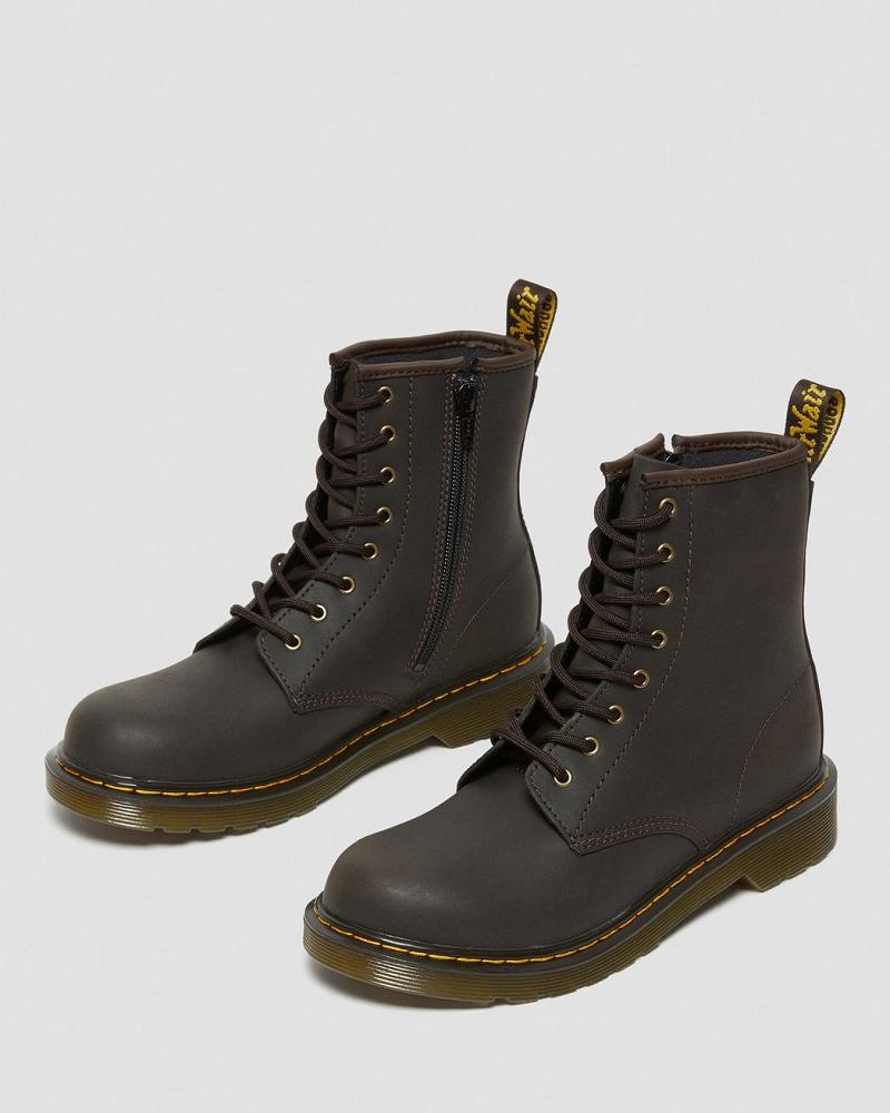 Dark / Brown Kids' Dr Martens Youth 1460 Wildhorse Leather Lace Up Boots | CA 716NWY